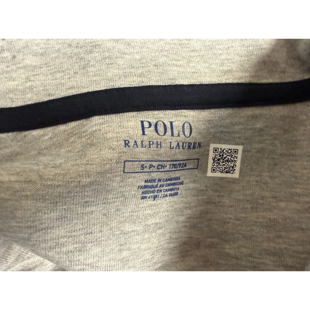 Polo Ralph Lauren S Navy Grey Colorblock Full-Zip Mock Neck Sweatshirt Preppy